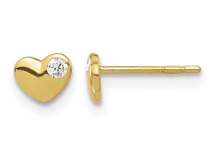 14K CZ Heart Post Earrings
