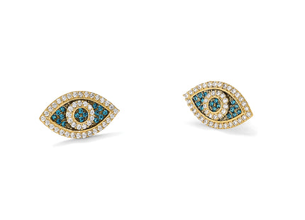 14k Black Rhodium-plated Polished Blue/White CZ Evil Eye Post Earrings