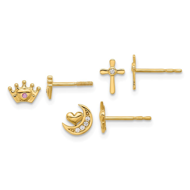 14K gold cubic zirconia cross earrings