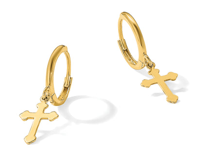 14K Hinged Dangle Cross Hoop Earrings