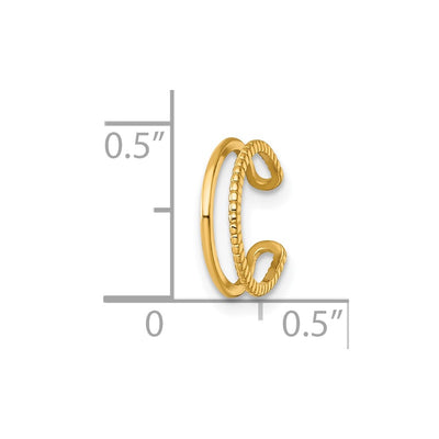 14K Polished and Textured 2-Row Single Ear Cuff