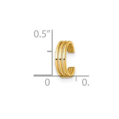 14K Polished Three Row Single Ear Cuff