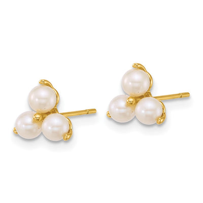 14K Polished Trio Freshwater Cultured Pearls Post Earrings