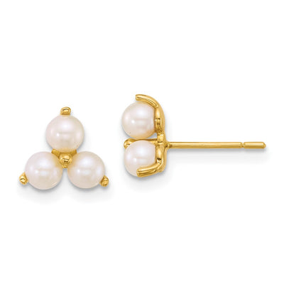 14K Polished Trio Freshwater Cultured Pearls Post Earrings