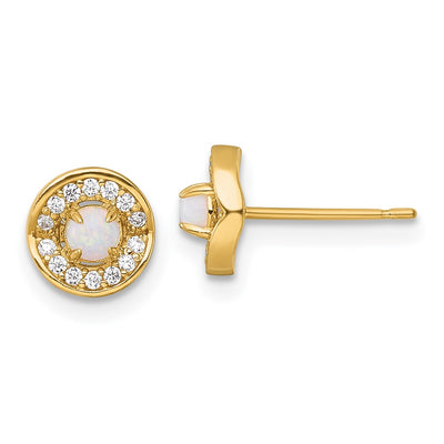 14K Polished Lab Created Opal and CZ Halo Post Earrings