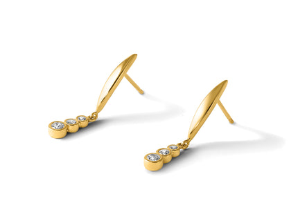 14K Polished Graduated Triple CZ Dangle Post Earrings