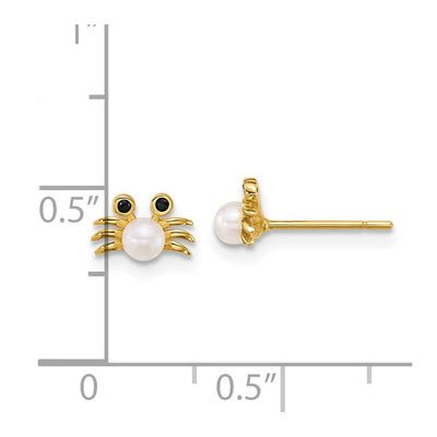 14K Polished Black CZ with Freshwater Cultured Pearl Crab Post Earrings