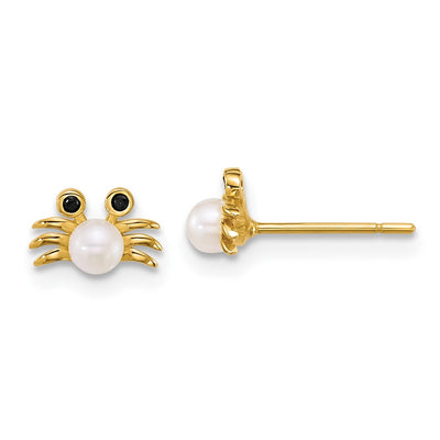 14K Polished Black CZ with Freshwater Cultured Pearl Crab Post Earrings