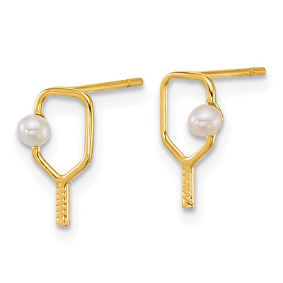 14K Polished Freshwater Cultured Pearl Ball and Pickleball Paddle Post Earrings
