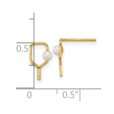 14K Polished Freshwater Cultured Pearl Ball and Pickleball Paddle Post Earrings
