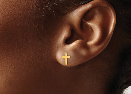 14K gold cross earrings, another view
