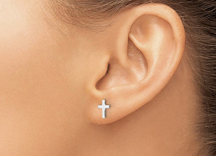 14k White Polished Latin Cross Post Earrings (Style YE2312W)