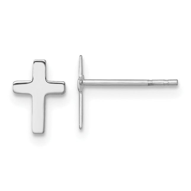 14k White Polished Latin Cross Post Earrings, 8.35 x 6.05mm