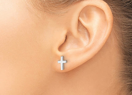 14K white gold cross earrings, another view