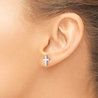 14K White Polished Latin Cross Post Earrings, 10.5 x 8mm