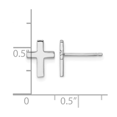 14K White Polished Latin Cross Post Earrings, 10.5 x 8mm