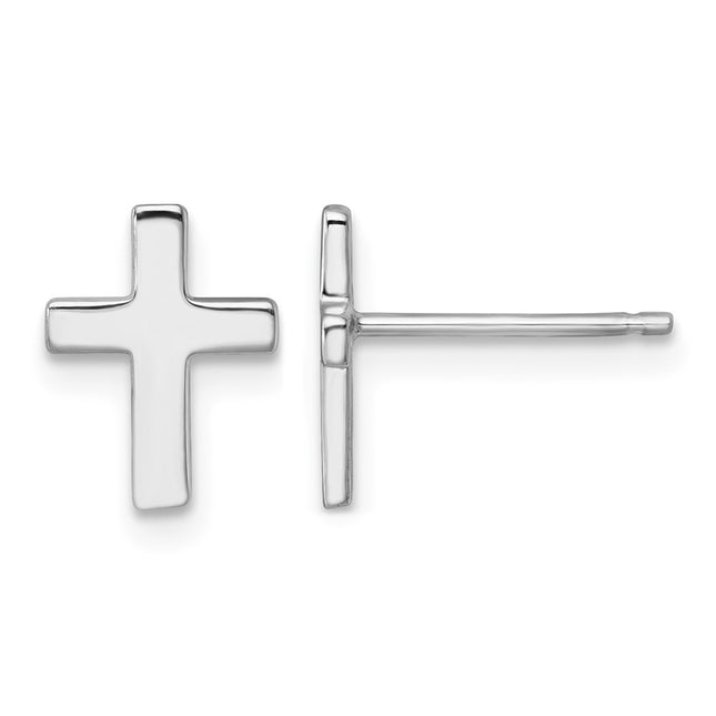 14k White Polished Latin Cross Post Earrings, 10.5 x 8mm