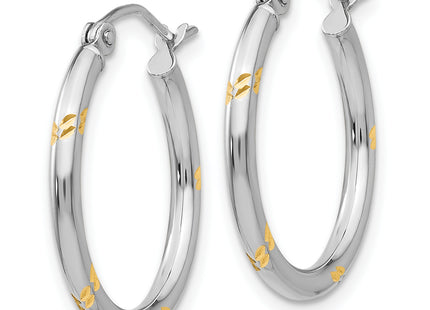 14k White Gold and Yellow Rhodium D/C Hoop Earrings, 19 x 2mm