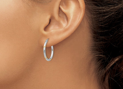 14k White Gold and Yellow Rhodium D/C Hoop Earrings, 19 x 2mm