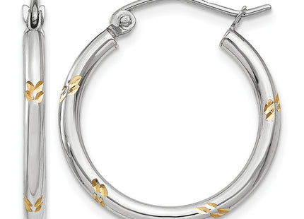 14k White Gold and Yellow Rhodium D/C Hoop Earrings, 19 x 2mm