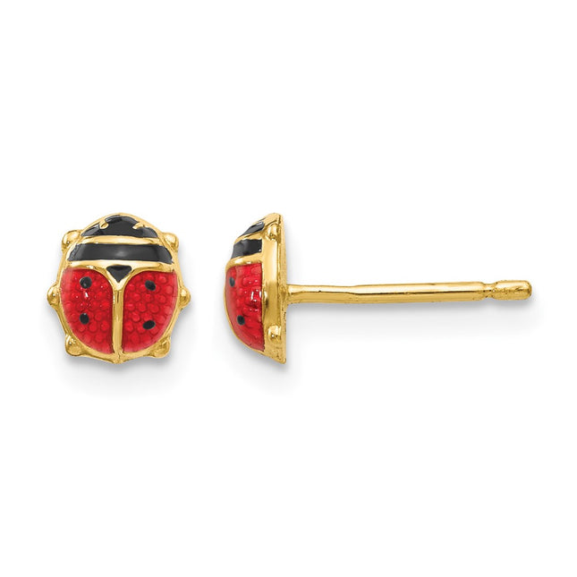 14k Enameled Ladybug Earrings, 6 x 6mm