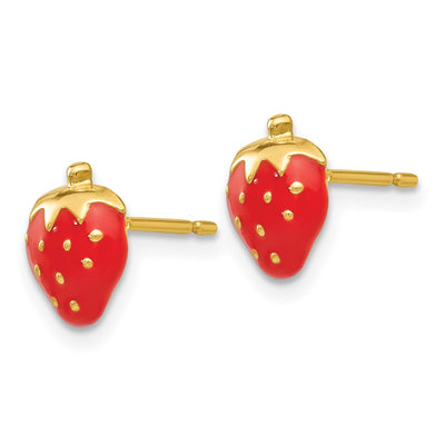 14K Enameled Strawberry Earrings