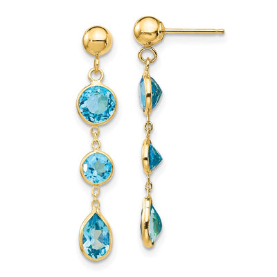 14K Blue Topaz Gemstone Dangle Earrings