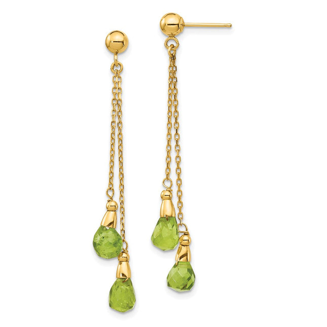 14k Peridot Dangle Earrings, 46 x 8mm