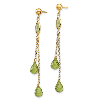 14K Peridot Dangle Earrings, 52 x 6mm