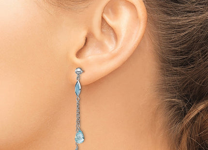 14K white gold blue topaz drop earrings, another view