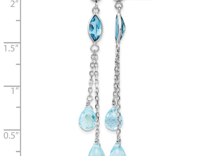 14k White Gold Blue Topaz Dangle Earrings, 51 x 5mm