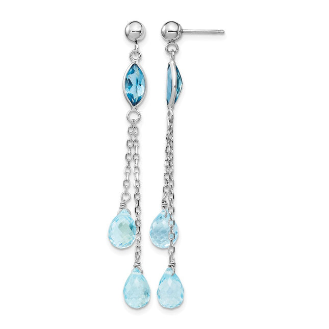 14k White Gold Blue Topaz Dangle Earrings, 51 x 5mm
