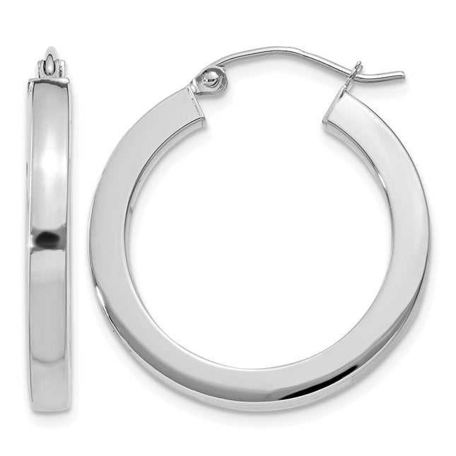 14k White Gold Polished Square Tube Hoop Earrings, 25 x 3mm