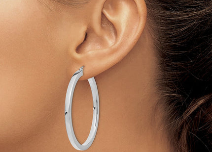 14k White Gold Polished Square Tube Hoop Earrings (Style Z1119)