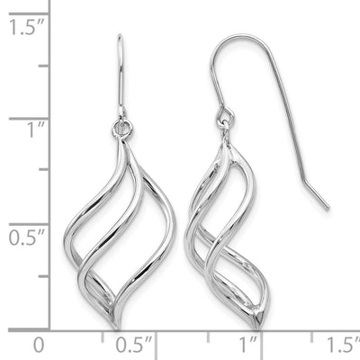 14K White Gold Swirl Dangle Earrings, 39 x 13mm