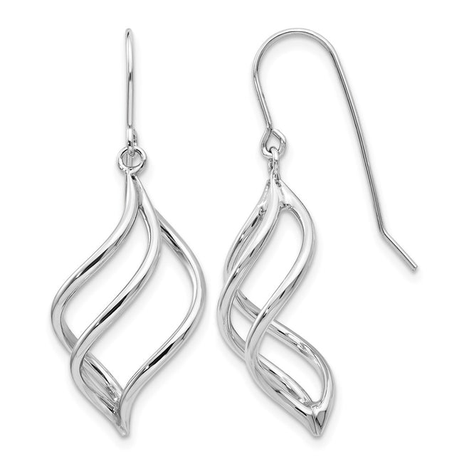 14k White Gold Swirl Dangle Earrings, 39 x 13mm