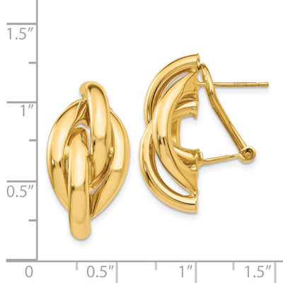 14K Swirl Omega Back Post Earrings