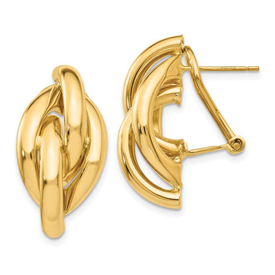 14K Swirl Omega Back Post Earrings