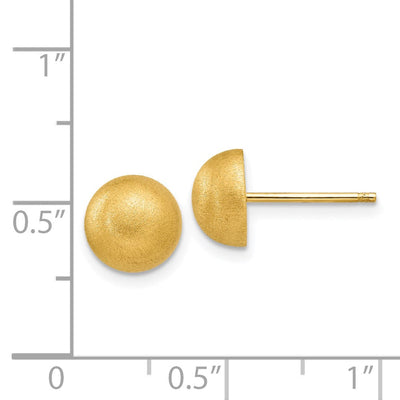 14K Hollow Satin Half Ball Post Earrings, 8 x 8mm