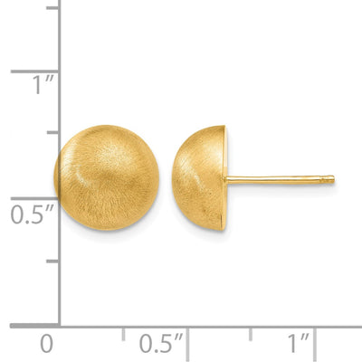 14K Hollow Satin Half Ball Post Earrings, 10.5 x 10.5mm