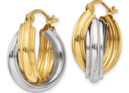 14k Two-tone Polished Double Hoop Earrings, 21 x 8.5mm