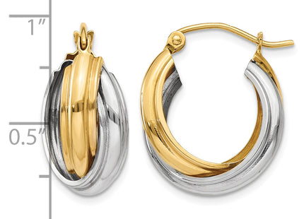 14k Two-tone Polished Double Hoop Earrings, 21 x 8.5mm