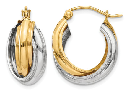 14k Two-tone Polished Double Hoop Earrings, 21 x 8.5mm