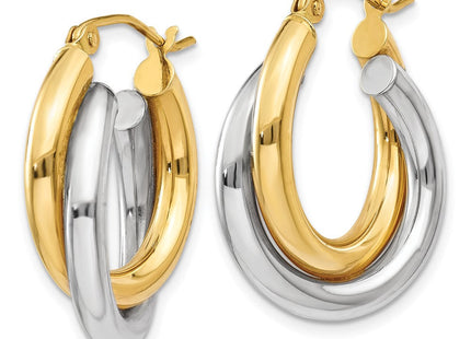 14k Two-tone Polished Double Tube Hoop Earrings (Style Z795)