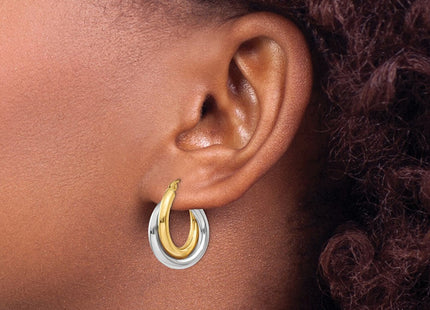 14k Two-tone Polished Double Tube Hoop Earrings (Style Z795)