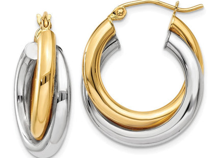 14k Two-tone Polished Double Tube Hoop Earrings (Style Z795)