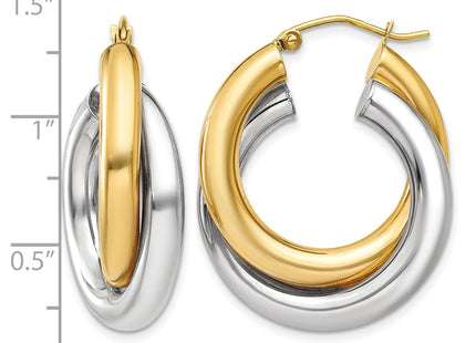 14k Two-tone Polished Double Tube Hoop Earrings, 28 x 8mm