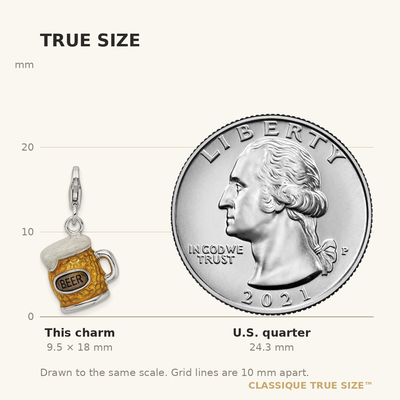 Amore La Vita Sterling Silver Rhodium-plated Polished 3-D Enameled BEER Mug Charm with Fancy Lobster Clasp