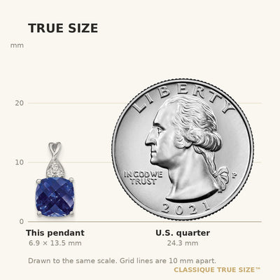 14K White Gold Checkerboard Created Sapphire and Diamond Pendant