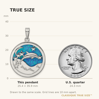 Sterling Silver Rhodium-plated Blue Created Opal Dolphins Pendant, 35.9 x 26.6mm